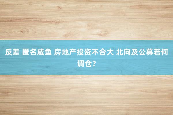 反差 匿名咸鱼 房地产投资不合大 北向及公募若何调仓？