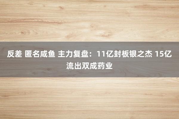 反差 匿名咸鱼 主力复盘：11亿封板银之杰 15亿流出双成药业