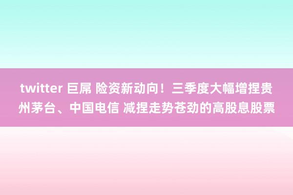 twitter 巨屌 险资新动向！三季度大幅增捏贵州茅台、中国电信 减捏走势苍劲的高股息股票